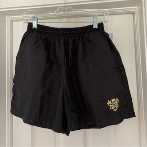 90s Vintage Lavon Sportswear Nylon Unlined Shiny Black Shorts Pockets Sz Medium